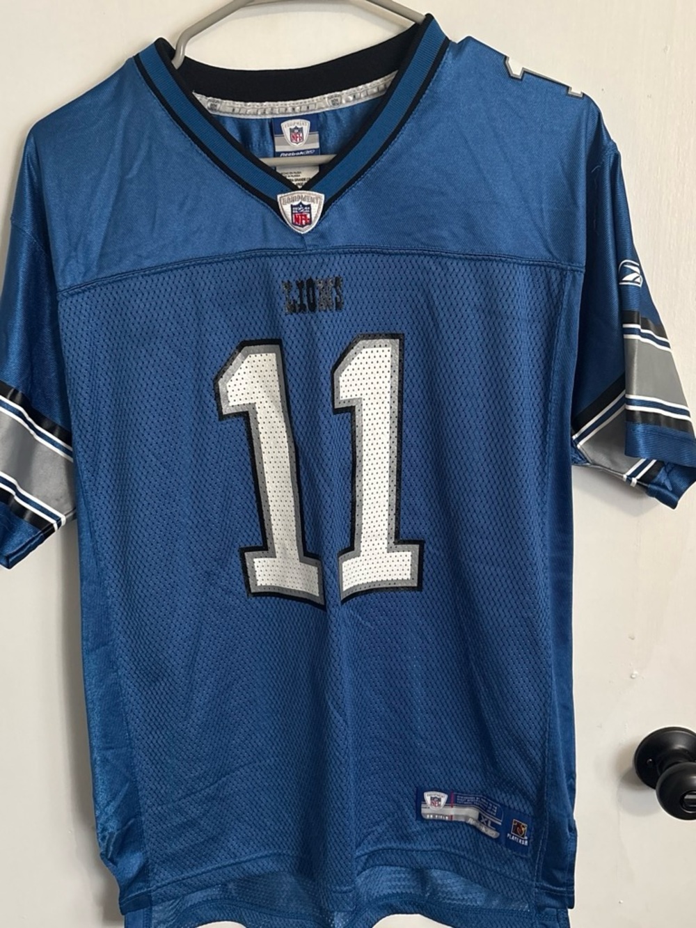 Reebok Blue Detroit Lions #11 Jersey with Silver Accents